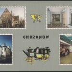 Fotografia przedstawia serię miejsc związanych z Chrzanowem, w tym z miejscową pocztą (fot. ze zbiorów RUP Katowice).